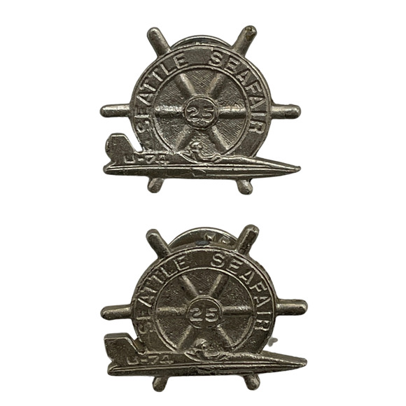VTG Seattle Seafair Speedboat Races U-74 Button Pin 1” Metal Boat Wheel Lot of 2 - Picture 1 of 3
